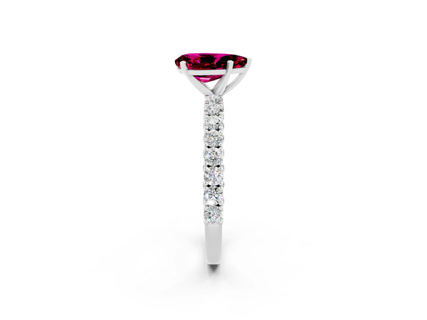 Platinum Pear Cut Diamond Pavé Band Solitaire Ring with Prong Setting