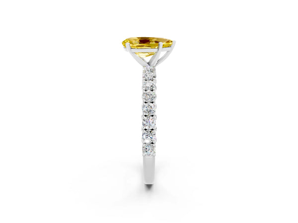 Platinum Pear Cut Diamond Pavé Band Solitaire Ring with Prong Setting