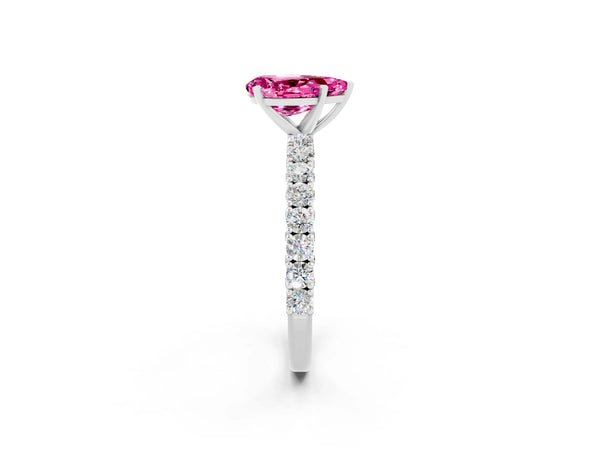 White gold Pear Cut Diamond Pavé Band Solitaire Ring with Prong Setting