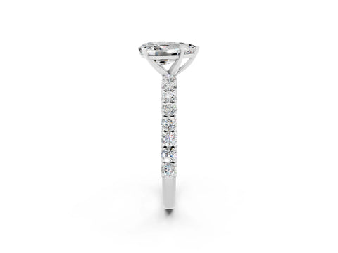 White gold Pear Cut Diamond Pavé Band Solitaire Ring with Prong Setting_2