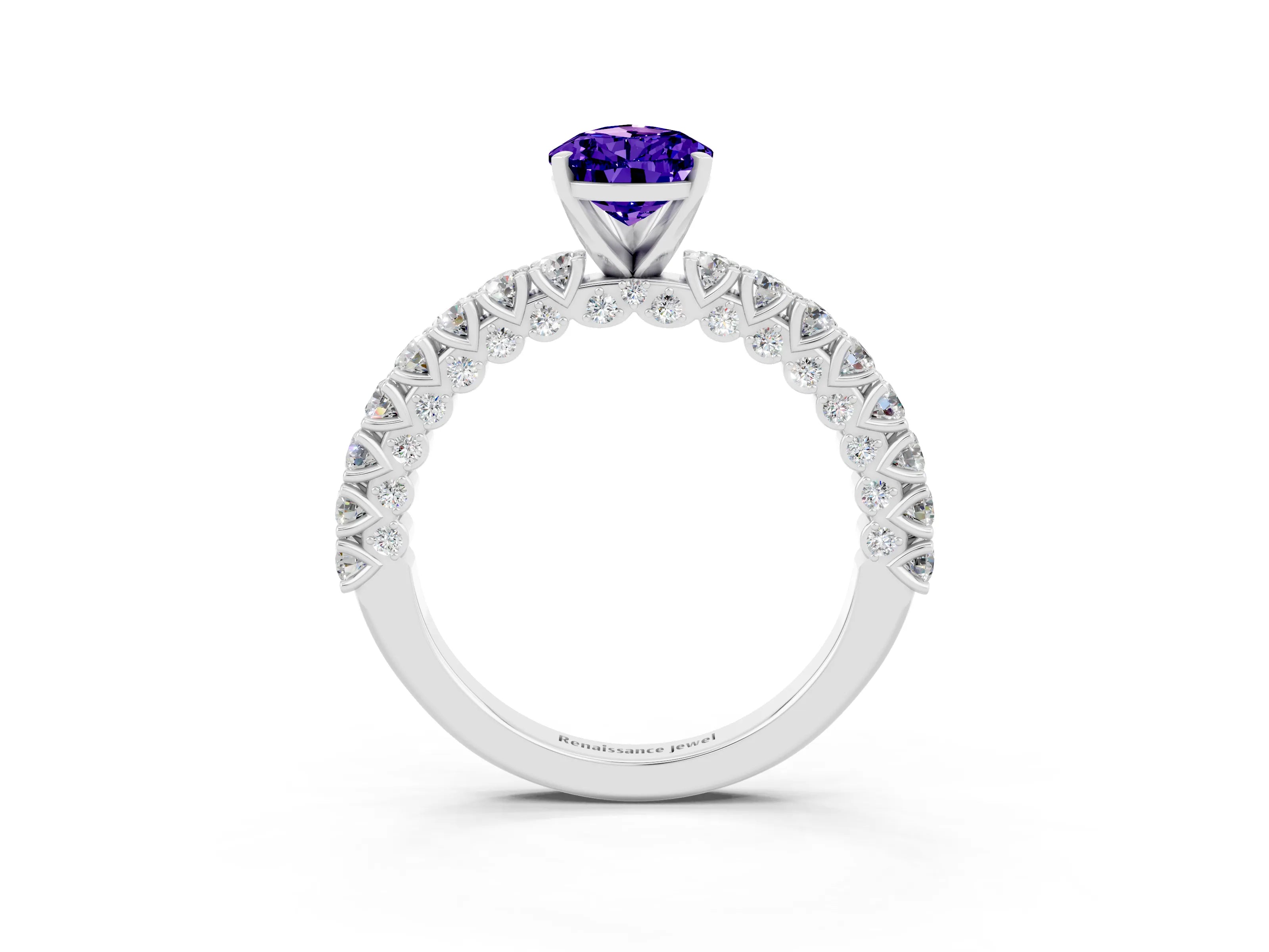 White gold Pear Cut Diamond Pavé Band Solitaire Ring with Prong Setting_3