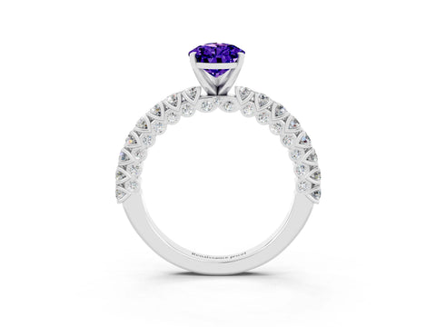 White gold Pear Cut Diamond Pavé Band Solitaire Ring with Prong Setting_3
