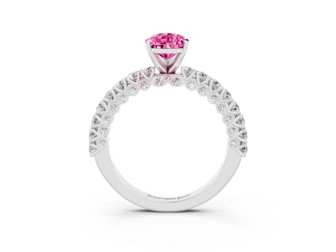White gold Pear Cut Diamond Pavé Band Solitaire Ring with Prong Setting_3