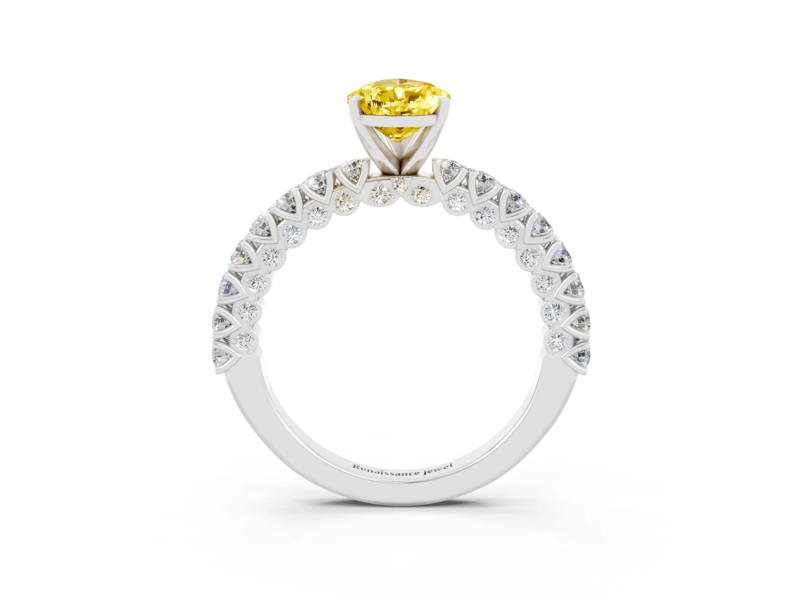 White gold Pear Cut Diamond Pavé Band Solitaire Ring with Prong Setting_3