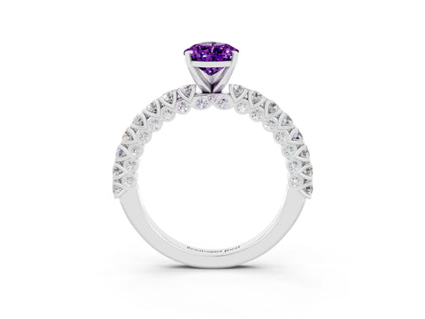 White gold Pear Cut Diamond Pavé Band Solitaire Ring with Prong Setting_3