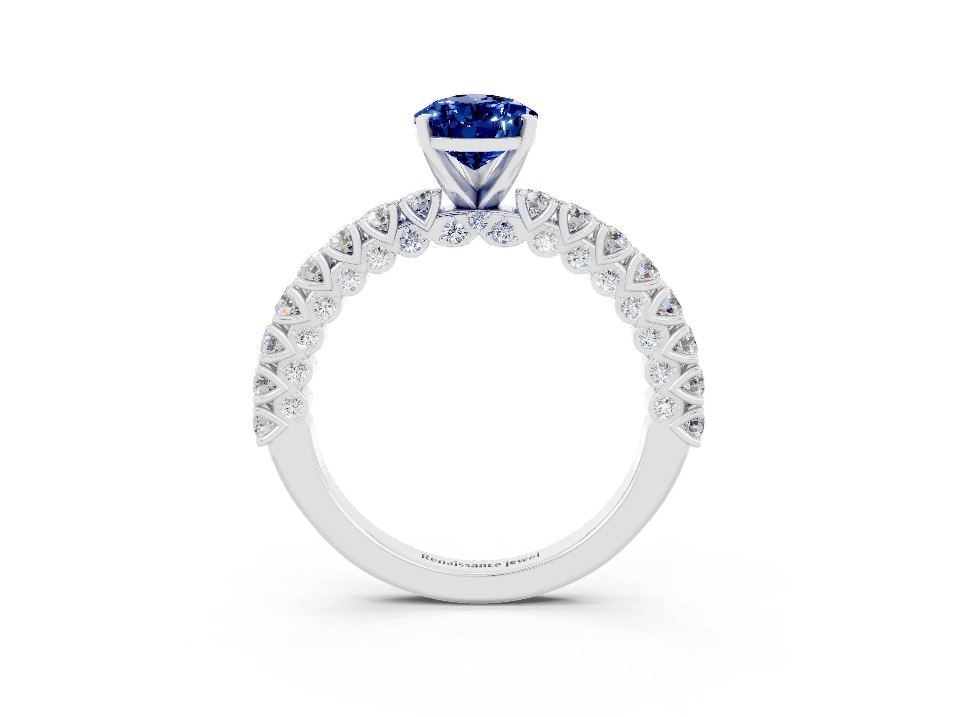White gold Pear Cut Diamond Pavé Band Solitaire Ring with Prong Setting_3