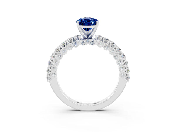 White gold Pear Cut Diamond Pavé Band Solitaire Ring with Prong Setting