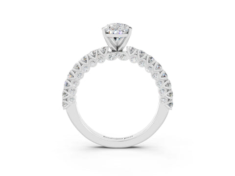 White gold Pear Cut Diamond Pavé Band Solitaire Ring with Prong Setting_3