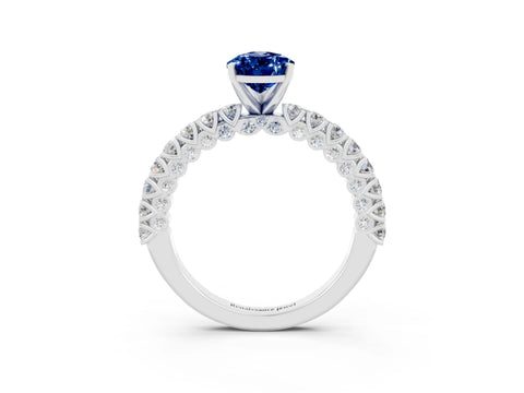 White gold Pear Cut Diamond Pavé Band Solitaire Ring with Prong Setting_3