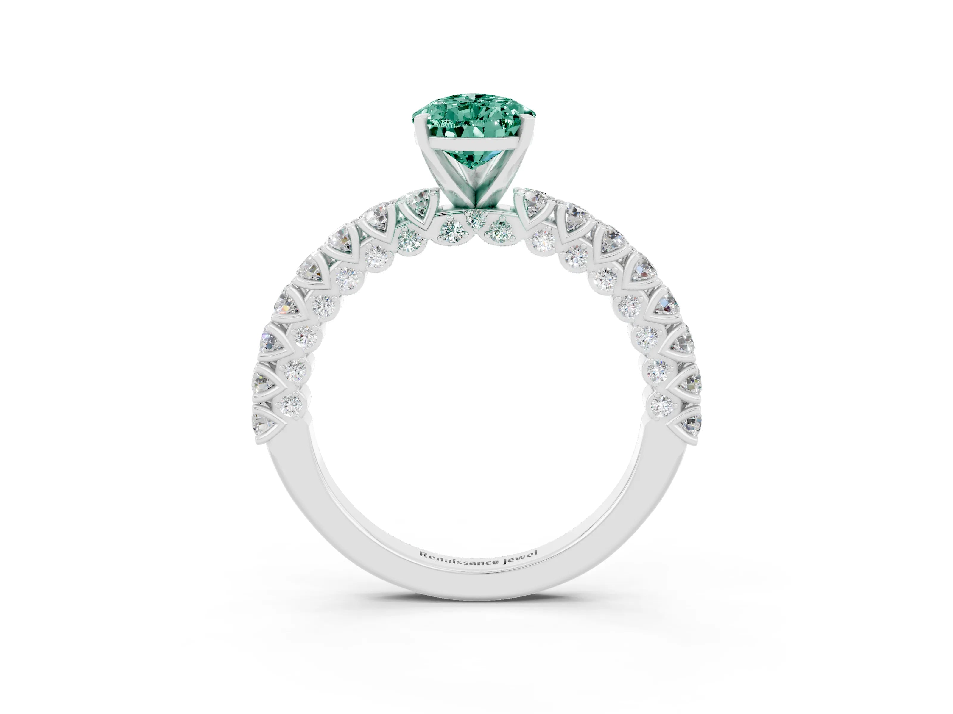 White gold Pear Cut Diamond Pavé Band Solitaire Ring with Prong Setting_3