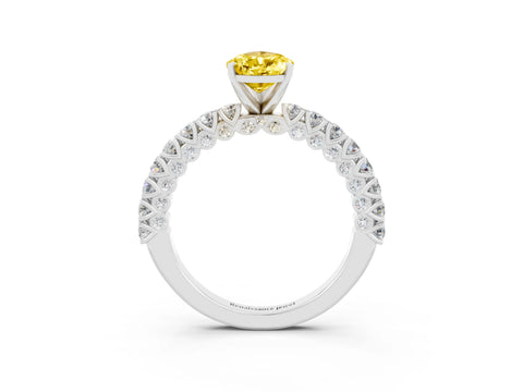 White gold Pear Cut Diamond Pavé Band Solitaire Ring with Prong Setting_3