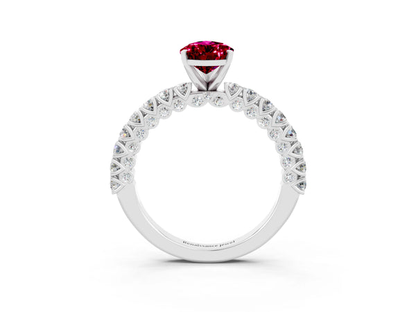 White gold Pear Cut Diamond Pavé Band Solitaire Ring with Prong Setting