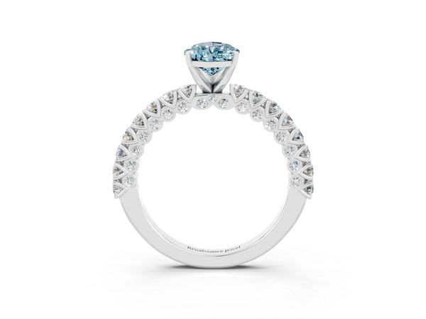 Platinum Pear Cut Diamond Pavé Band Solitaire Ring with Prong Setting