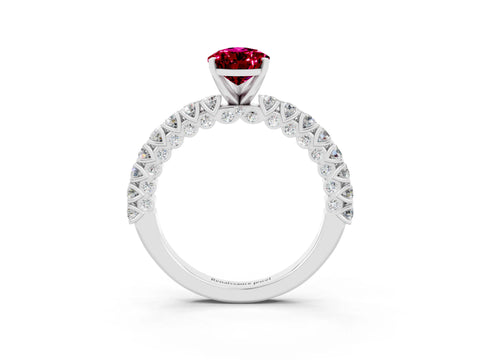 White gold Pear Cut Diamond Pavé Band Solitaire Ring with Prong Setting_3