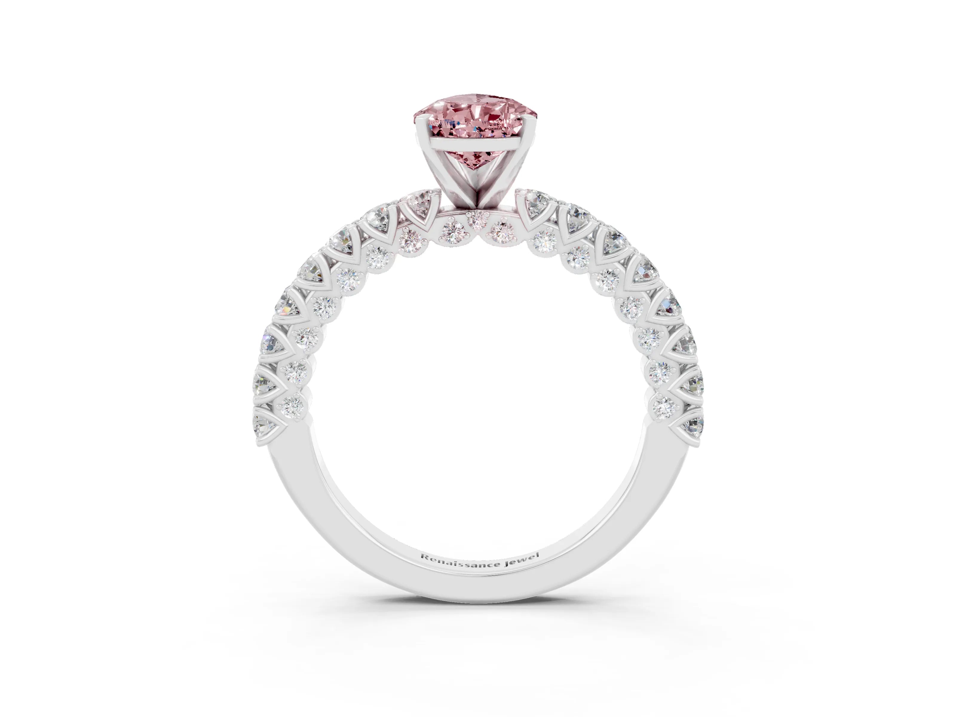 White gold Pear Cut Diamond Pavé Band Solitaire Ring with Prong Setting_3