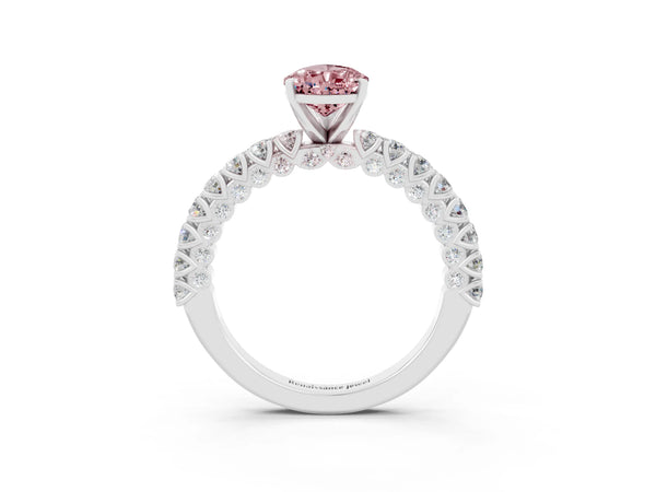 White gold Pear Cut Diamond Pavé Band Solitaire Ring with Prong Setting