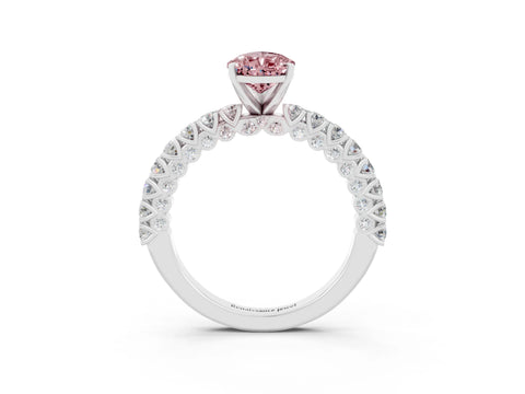 White gold Pear Cut Diamond Pavé Band Solitaire Ring with Prong Setting_3
