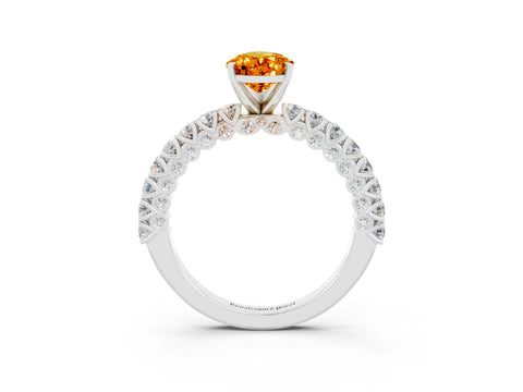 White gold Pear Cut Diamond Pavé Band Solitaire Ring with Prong Setting_3