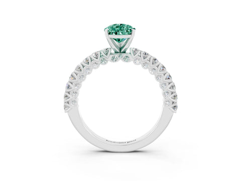 White gold Pear Cut Diamond Pavé Band Solitaire Ring with Prong Setting_3