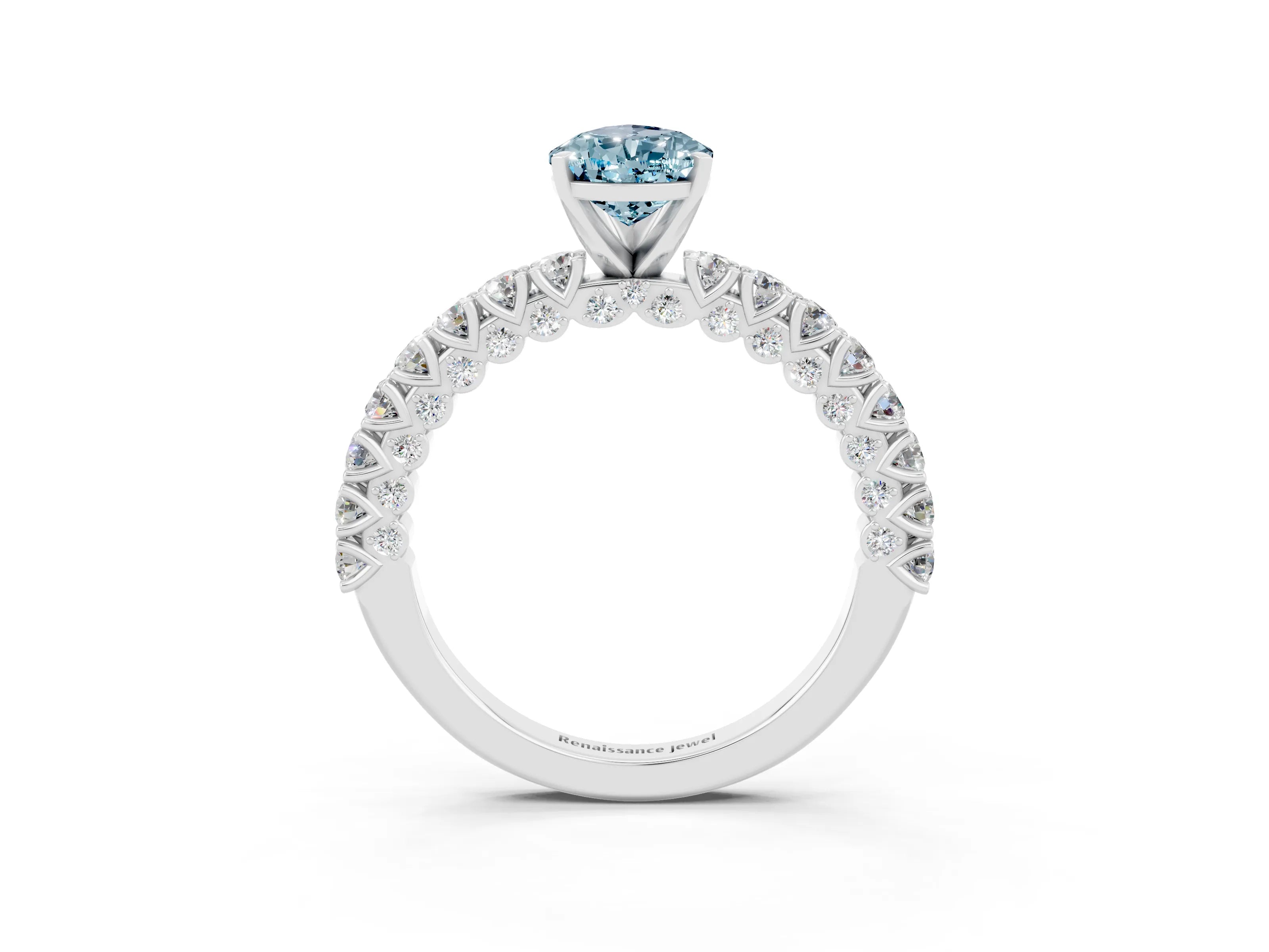 White gold Pear Cut Diamond Pavé Band Solitaire Ring with Prong Setting_3