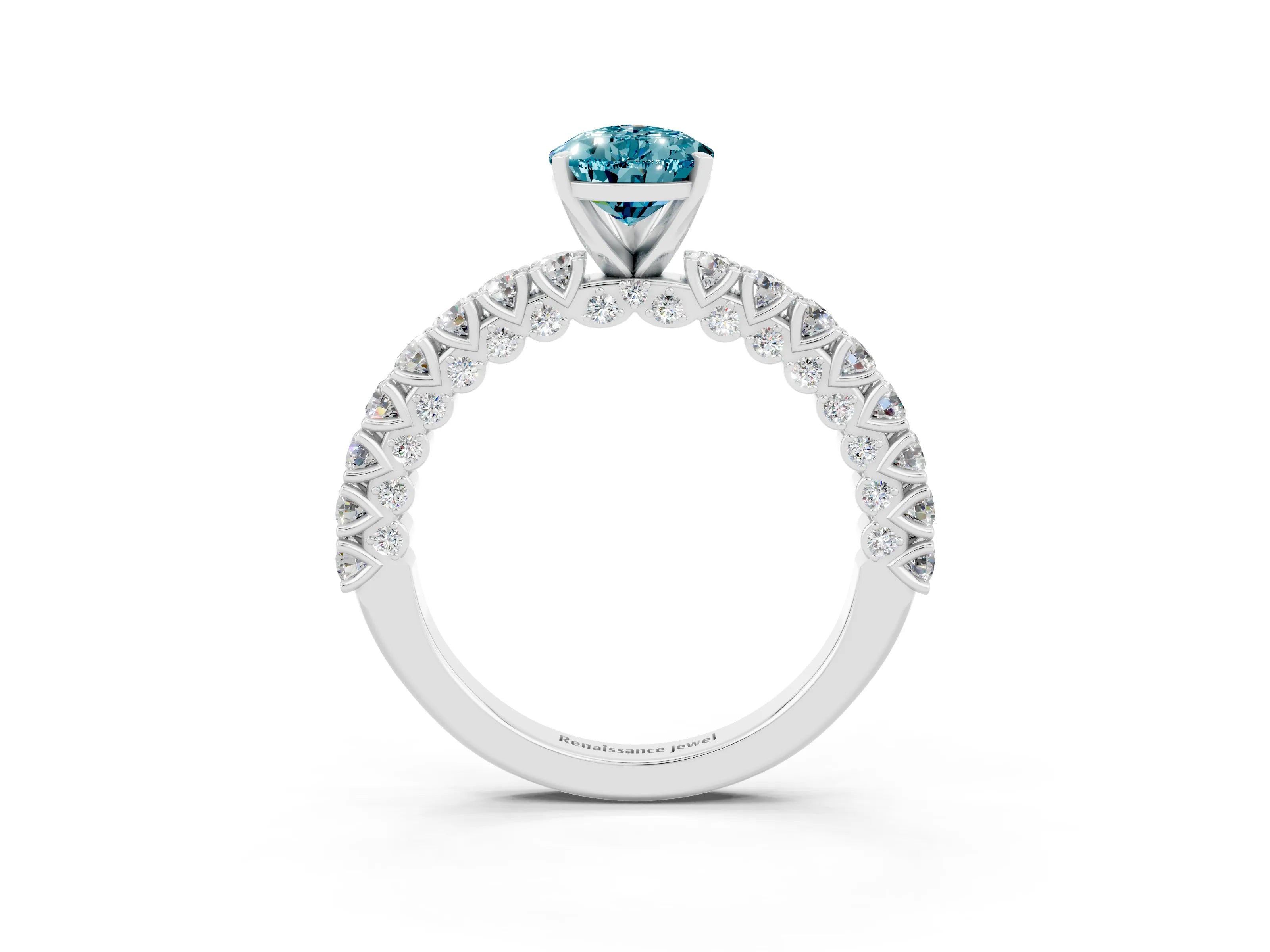 White gold Pear Cut Diamond Pavé Band Solitaire Ring with Prong Setting_3