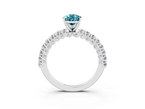 White gold Pear Cut Diamond Pavé Band Solitaire Ring with Prong Setting_3