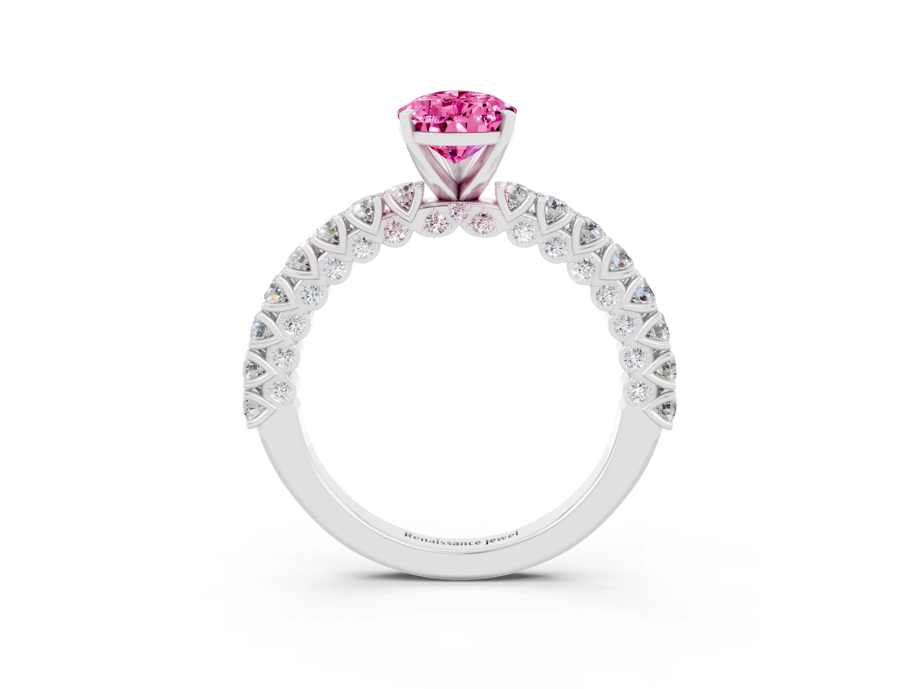 White gold Pear Cut Diamond Pavé Band Solitaire Ring with Prong Setting_3