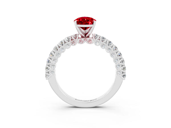 White gold Pear Cut Diamond Pavé Band Solitaire Ring with Prong Setting