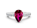 White gold Pear Cut Diamond Pavé Band Solitaire Ring with Prong Setting