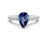 White gold Pear Cut Diamond Pavé Band Solitaire Ring with Prong Setting