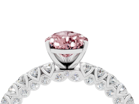 White gold Pear Cut Diamond Pavé Band Solitaire Ring with Prong Setting_4