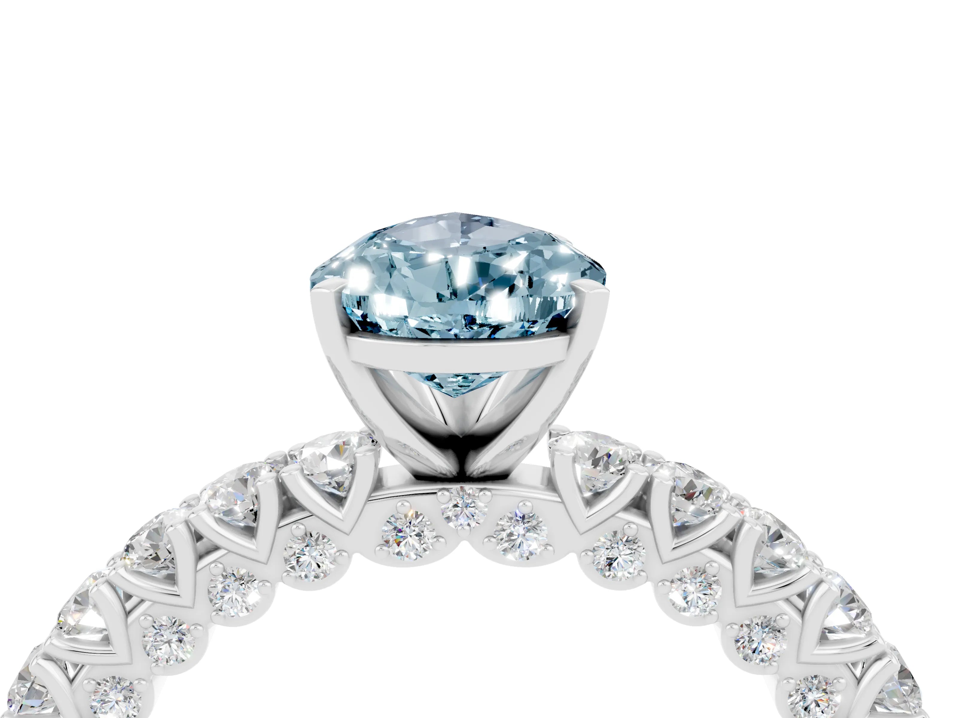 White gold Pear Cut Diamond Pavé Band Solitaire Ring with Prong Setting_4