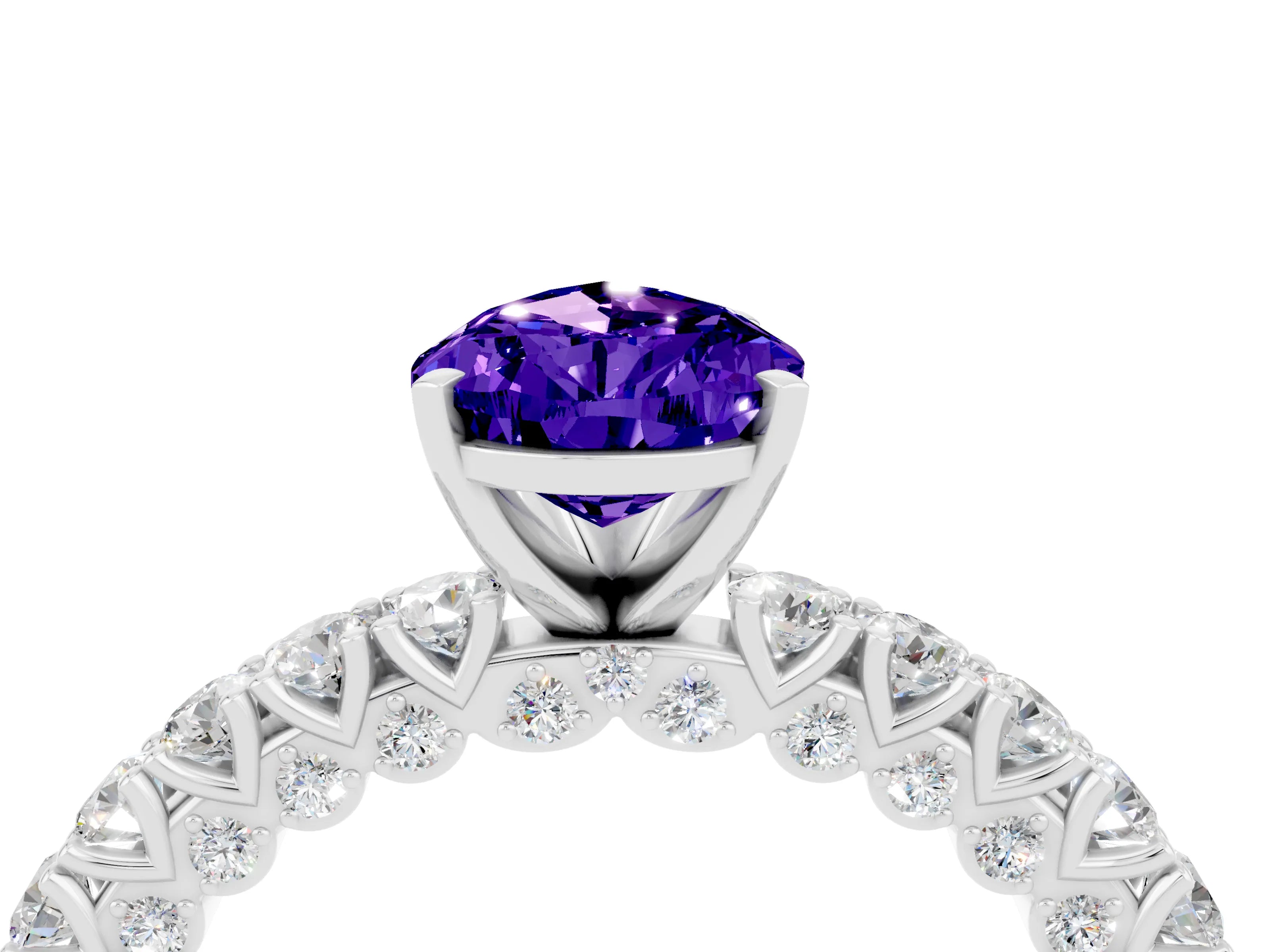 White gold Pear Cut Diamond Pavé Band Solitaire Ring with Prong Setting_4