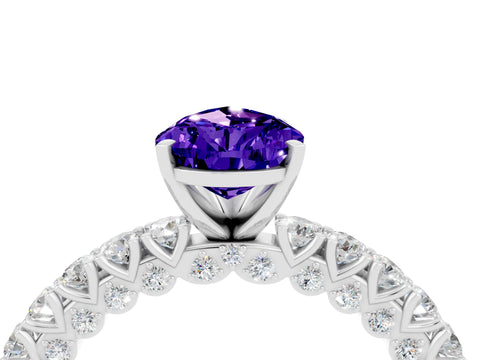 White gold Pear Cut Diamond Pavé Band Solitaire Ring with Prong Setting_4