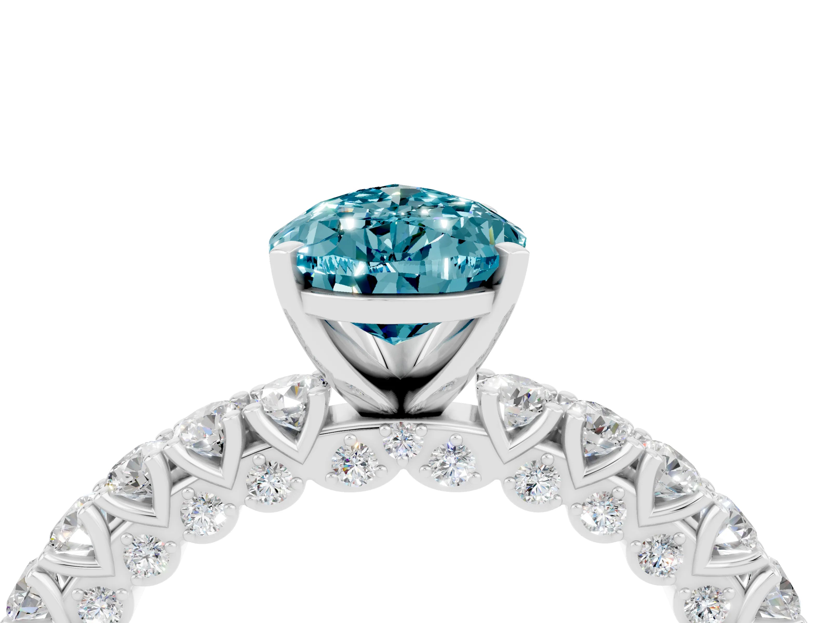 White gold Pear Cut Diamond Pavé Band Solitaire Ring with Prong Setting_4