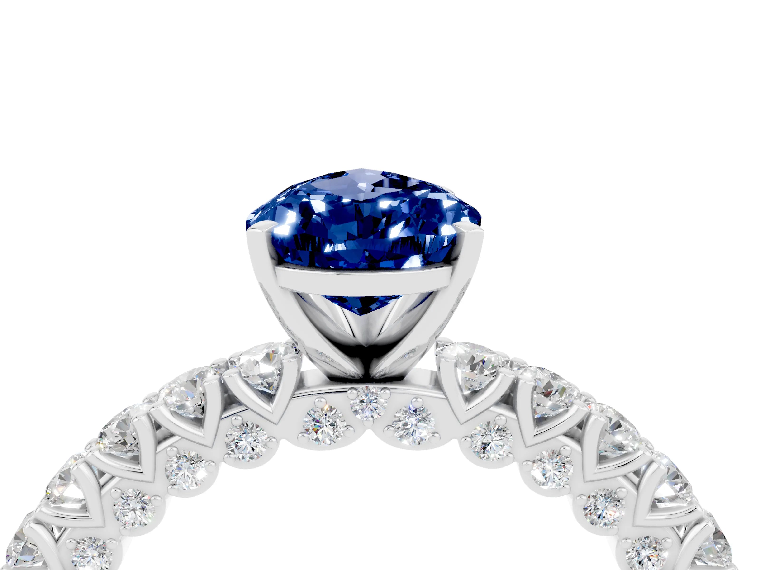 White gold Pear Cut Diamond Pavé Band Solitaire Ring with Prong Setting_4