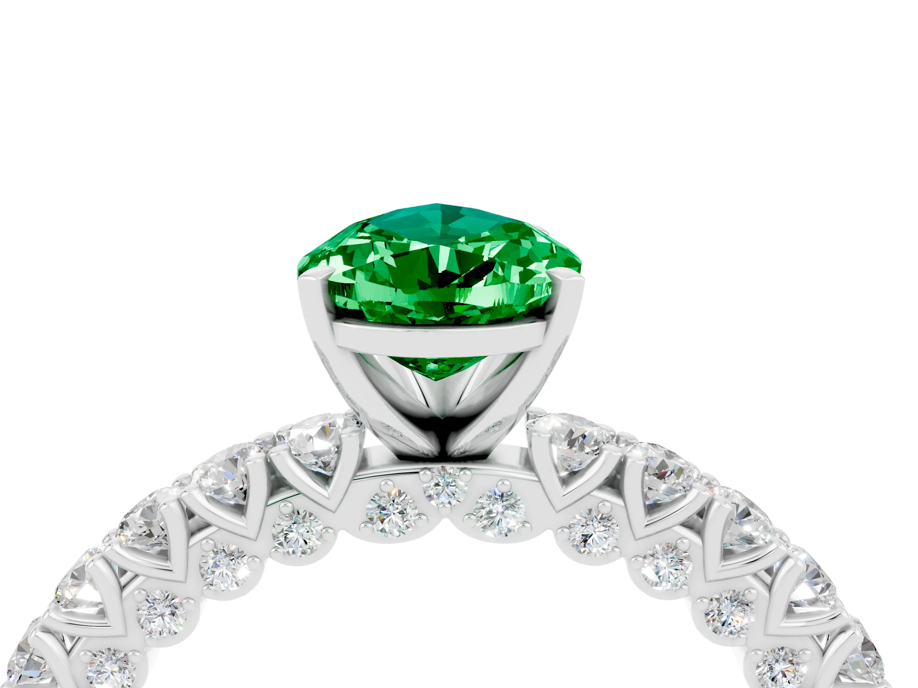 White gold Pear Cut Diamond Pavé Band Solitaire Ring with Prong Setting_4
