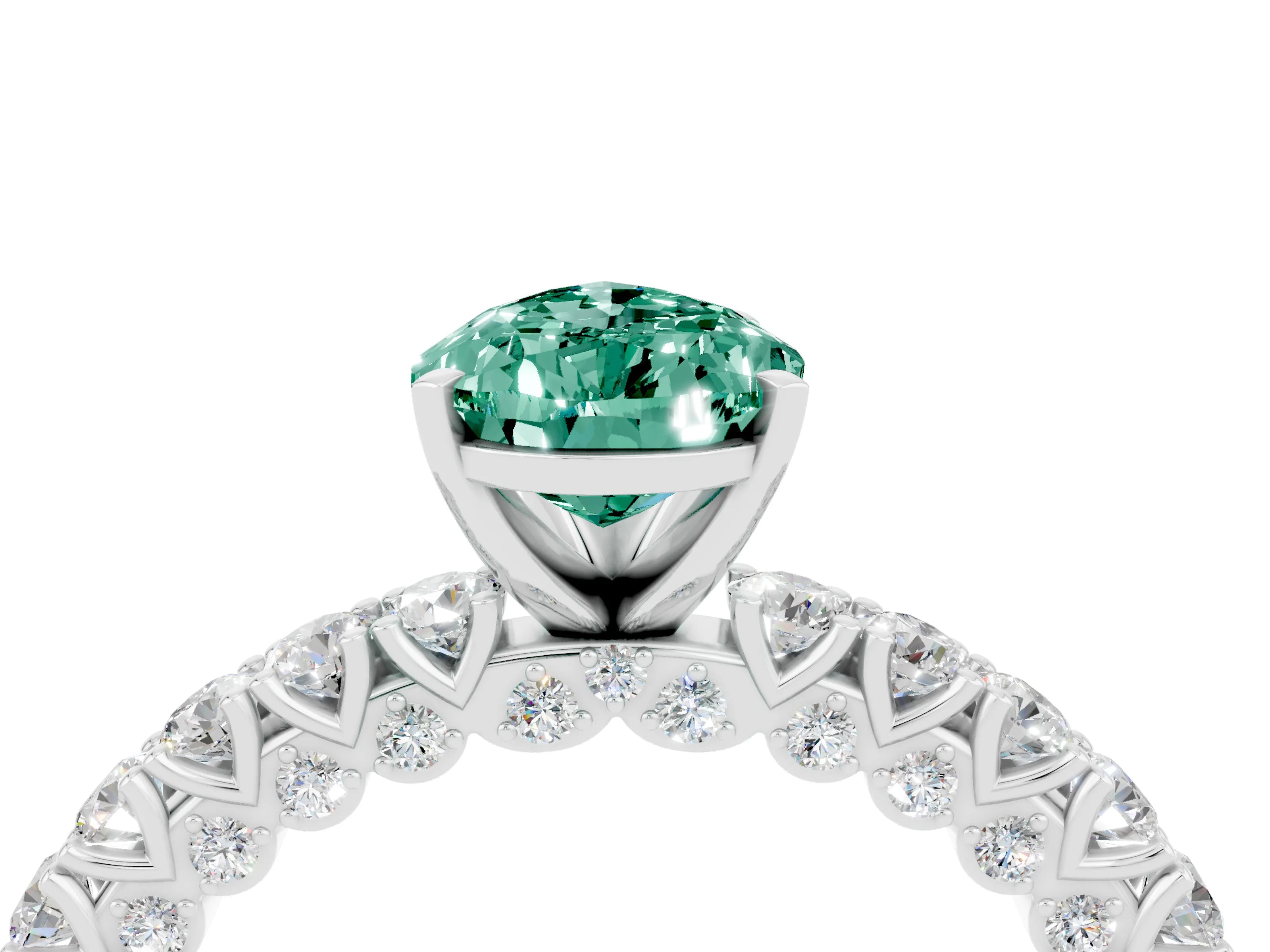 White gold Pear Cut Diamond Pavé Band Solitaire Ring with Prong Setting_4