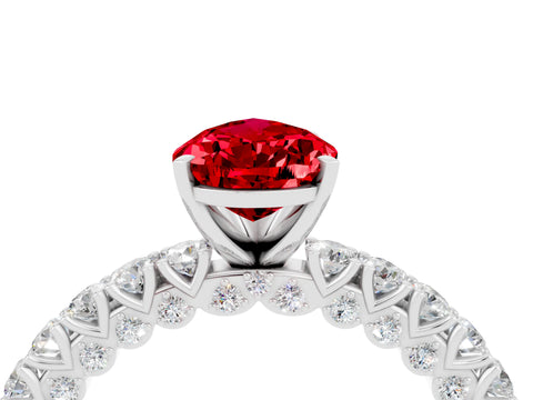 White gold Pear Cut Diamond Pavé Band Solitaire Ring with Prong Setting_4