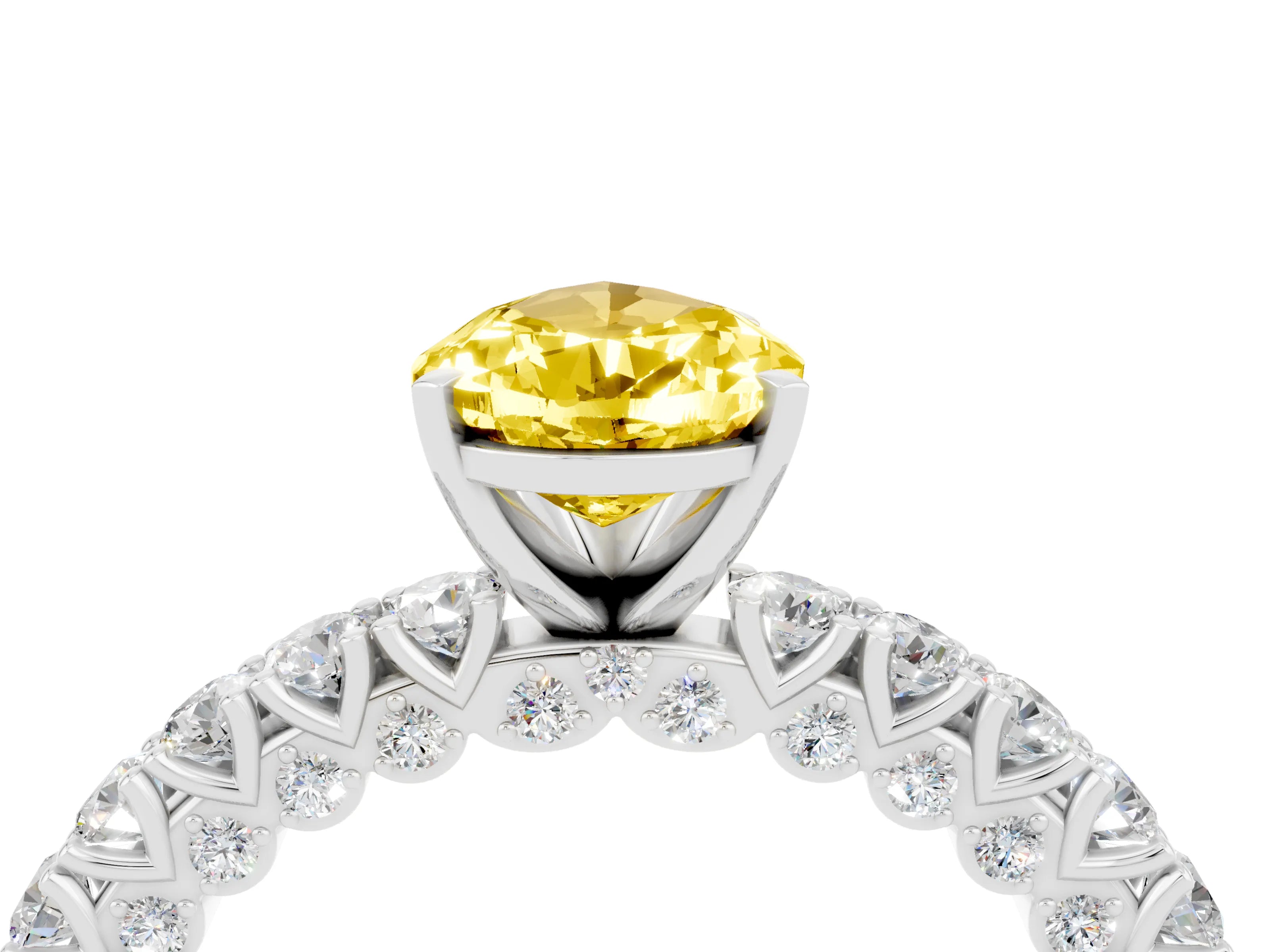 White gold Pear Cut Diamond Pavé Band Solitaire Ring with Prong Setting_4