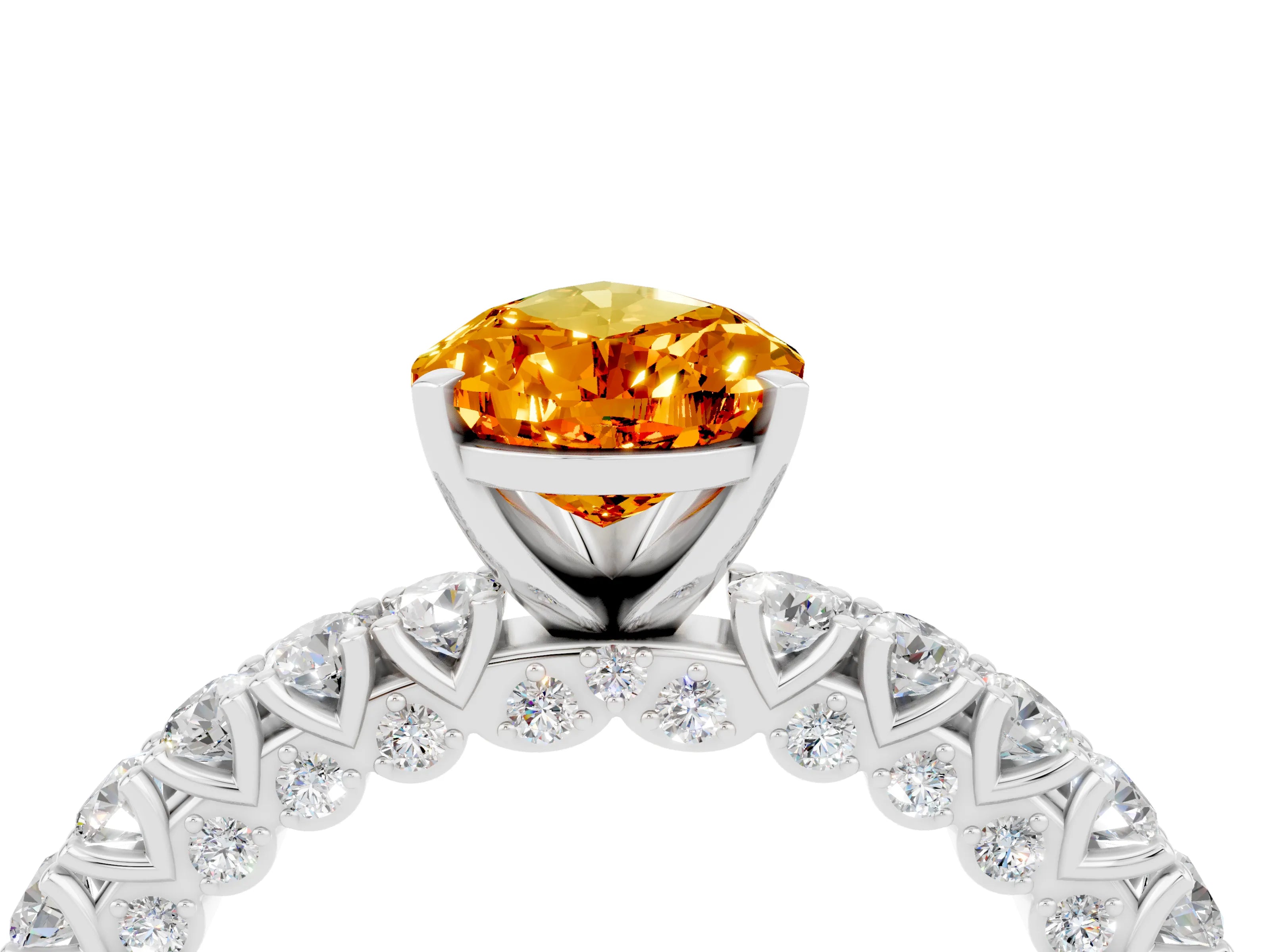 White gold Pear Cut Diamond Pavé Band Solitaire Ring with Prong Setting_4