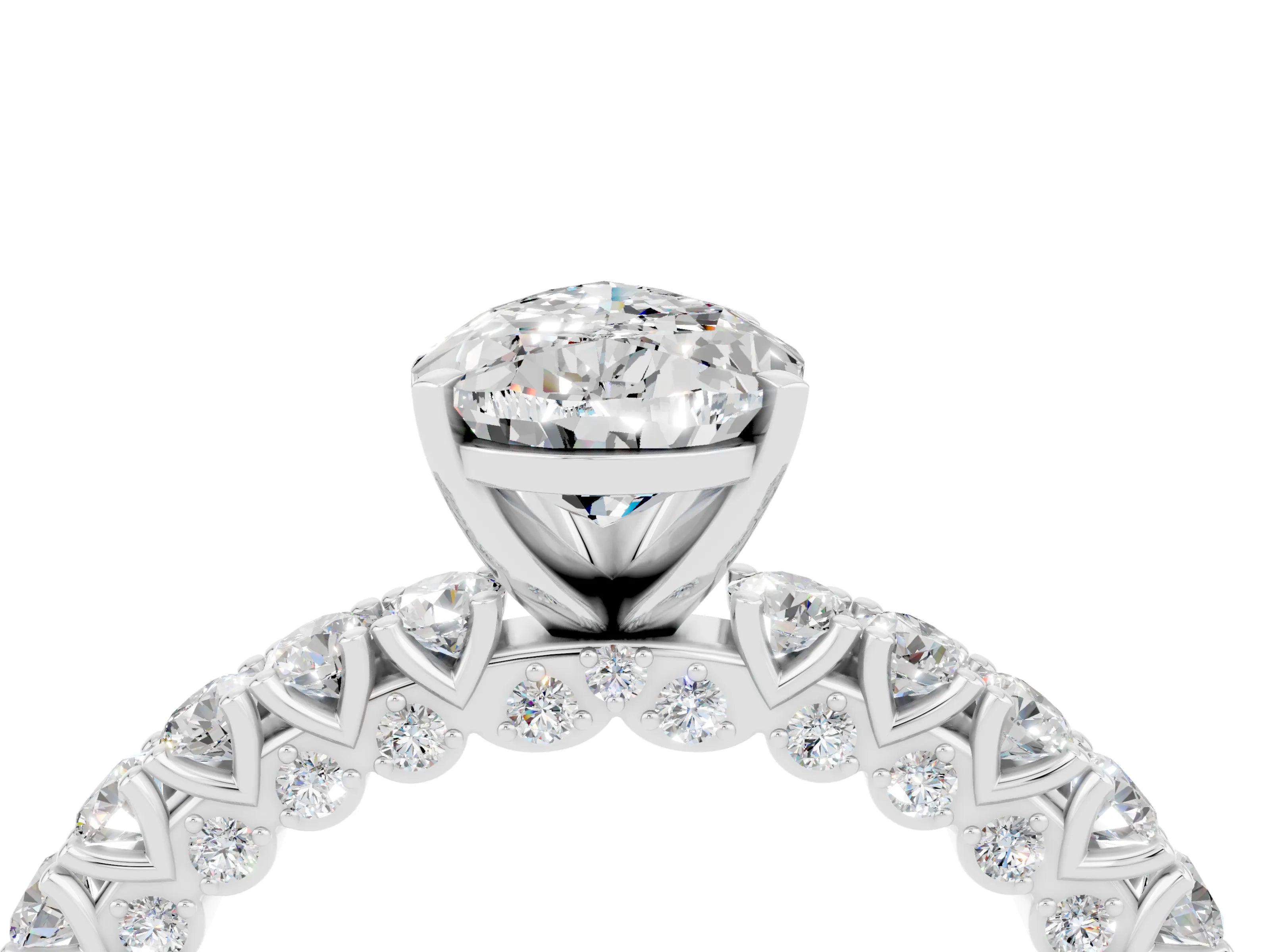 White gold Pear Cut Diamond Pavé Band Solitaire Ring with Prong Setting_4