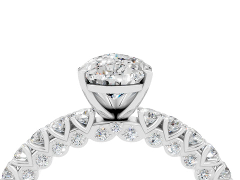 White gold Pear Cut Diamond Pavé Band Solitaire Ring with Prong Setting_4