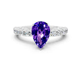 White gold Pear Cut Diamond Pavé Band Solitaire Ring with Prong Setting