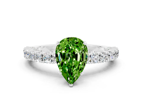 White gold Pear Cut Diamond Pavé Band Solitaire Ring with Prong Setting