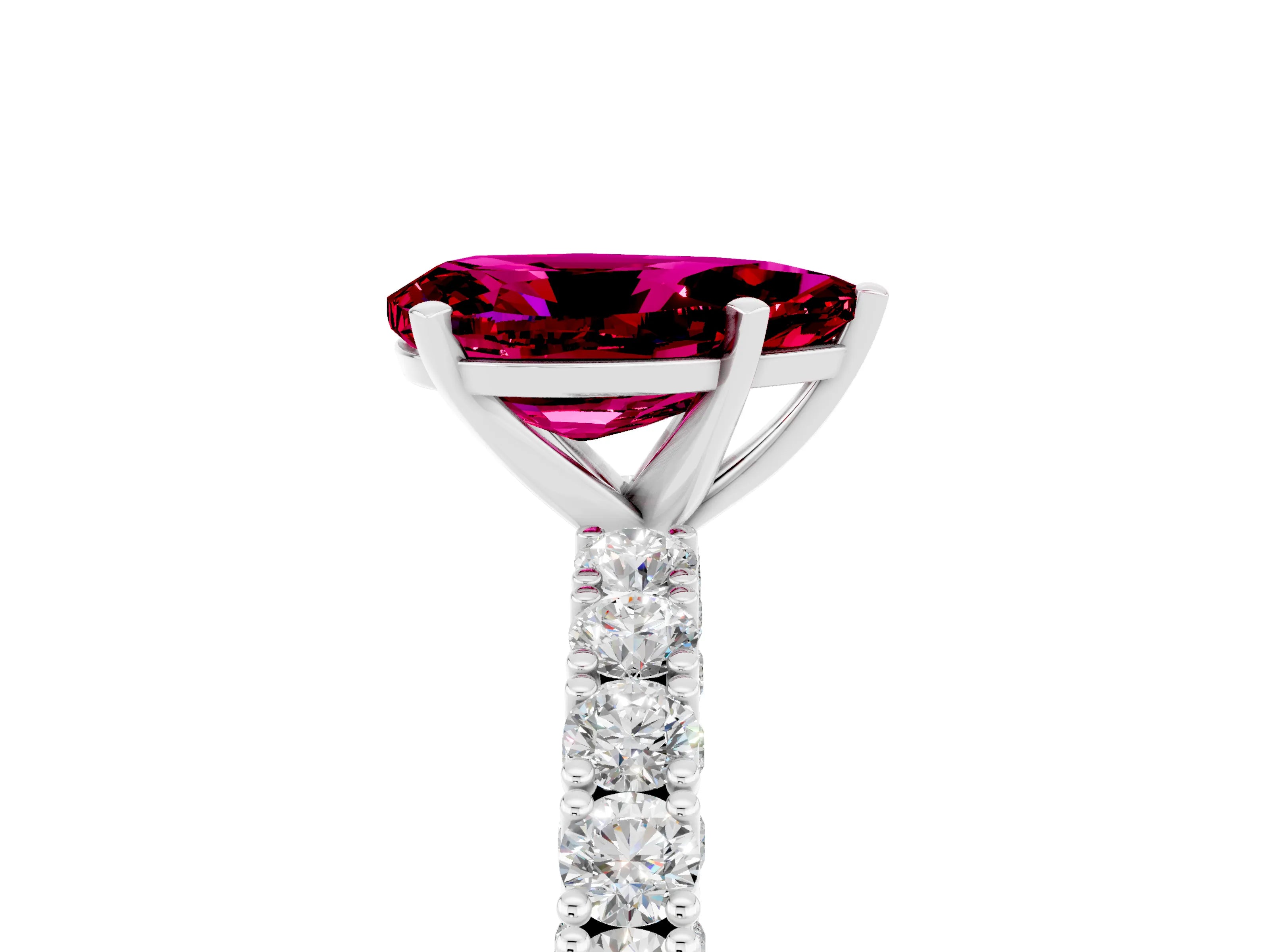 White gold Pear Cut Diamond Pavé Band Solitaire Ring with Prong Setting_5