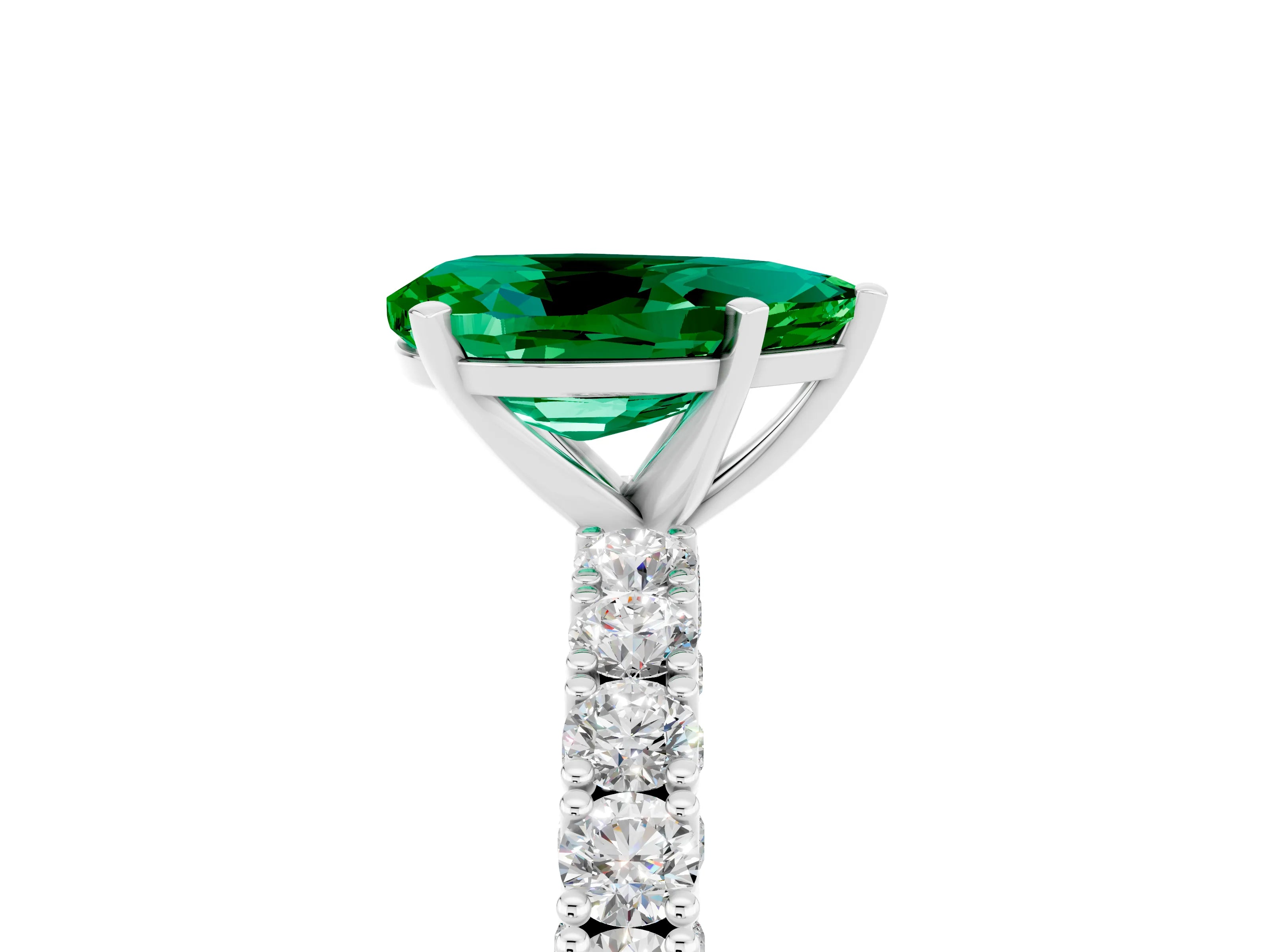 White gold Pear Cut Diamond Pavé Band Solitaire Ring with Prong Setting_5