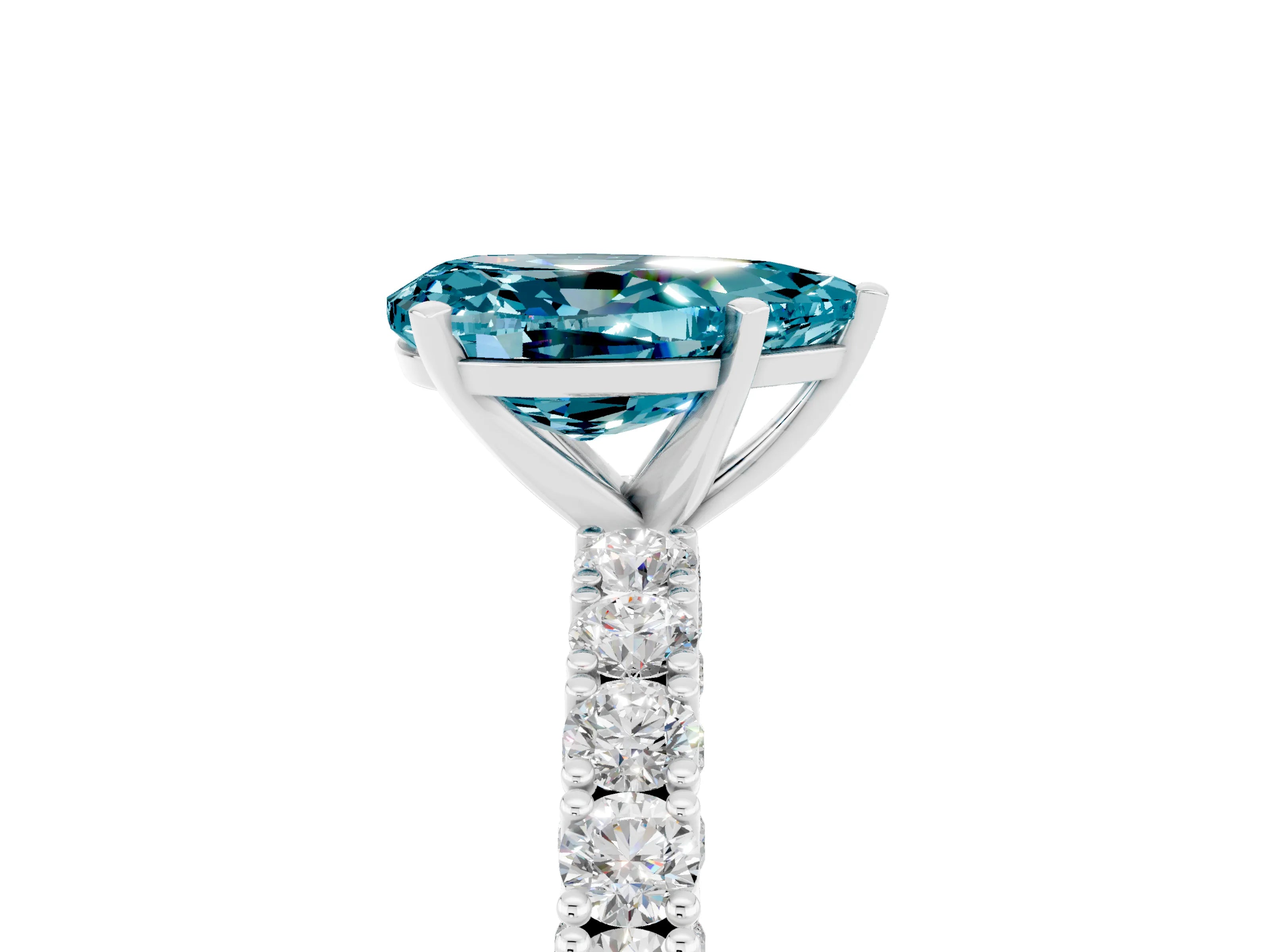 White gold Pear Cut Diamond Pavé Band Solitaire Ring with Prong Setting_5