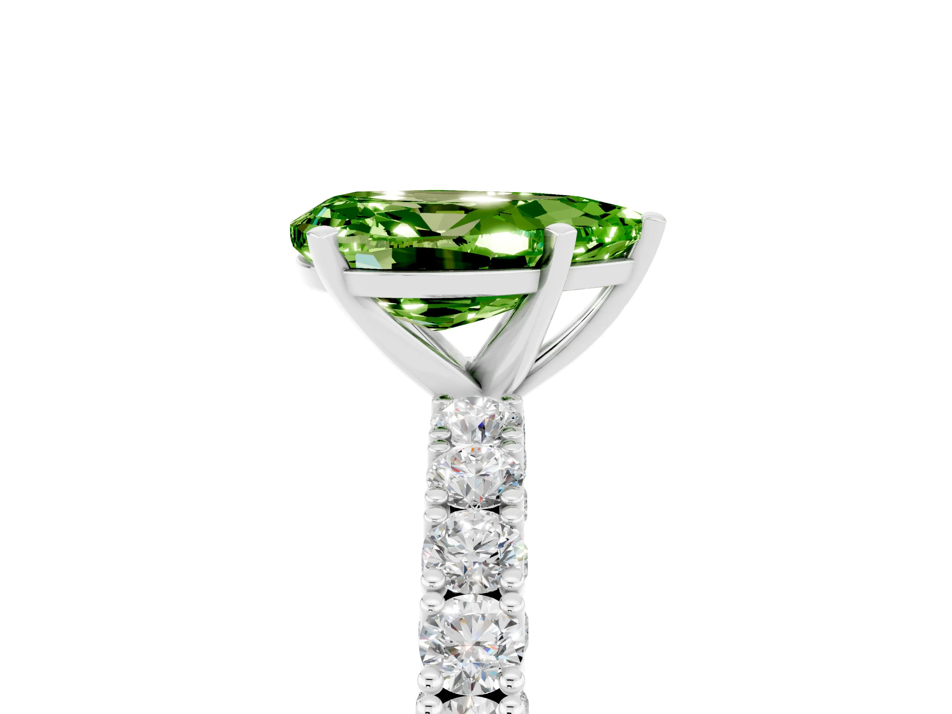 White gold Pear Cut Diamond Pavé Band Solitaire Ring with Prong Setting_5