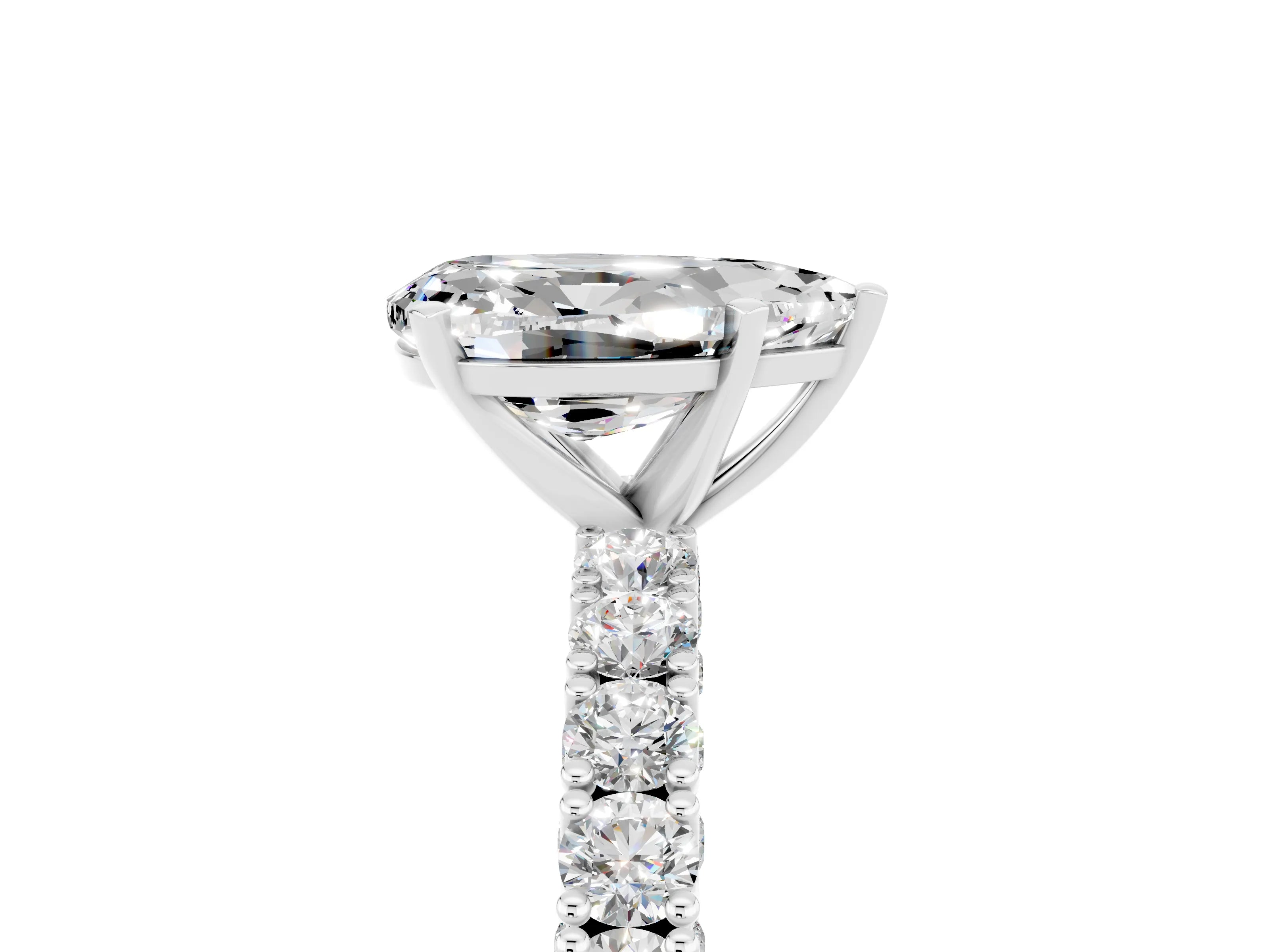 White gold Pear Cut Diamond Pavé Band Solitaire Ring with Prong Setting_5